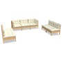 Muebles de jardín 7 pzas y cojines madera maciza de pino crema de vidaXL, Conjuntos de jardín - Ref: Foro24-3096220, Precio: ...