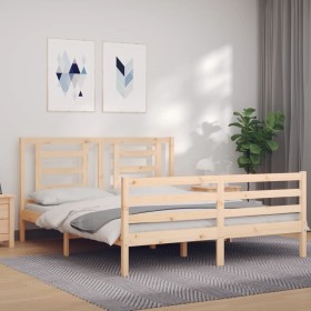 Bed frame with solid wood headboard 160x200 cm by vidaXL, Beds and slatted bases - Ref: Foro24-3194711, Price: 137,99 €, Disc...