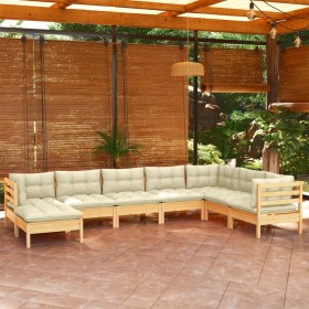 Garden furniture 8 pieces and cushions solid cream pine wood by vidaXL, Garden sets - Ref: Foro24-3096659, Price: 615,95 €, D...