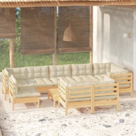 Garden furniture 10 pieces and solid pine wood cream cushions by vidaXL, Garden sets - Ref: Foro24-3096532, Price: 815,16 €, ...