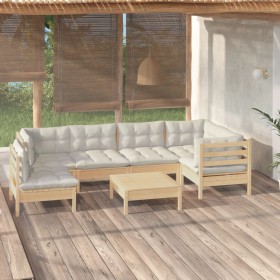 Garden furniture 7 pieces cream pine wood cushions by vidaXL, Garden sets - Ref: Foro24-3096424, Price: 519,89 €, Discount: %