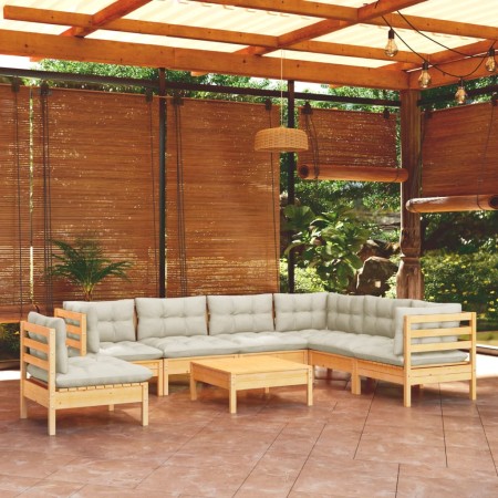 Muebles de jardín 8 pzas y cojines madera maciza de pino crema de vidaXL, Conjuntos de jardín - Ref: Foro24-3096725, Precio: ...