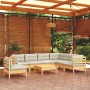 Muebles de jardín 8 pzas y cojines madera maciza de pino crema de vidaXL, Conjuntos de jardín - Ref: Foro24-3096725, Precio: ...