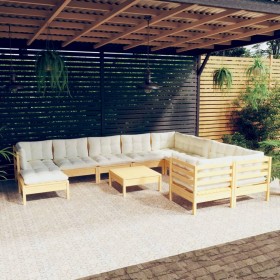 Garden furniture 11 pieces and cream pine wood cushions by vidaXL, Garden sets - Ref: Foro24-3097037, Price: 882,37 €, Discou...