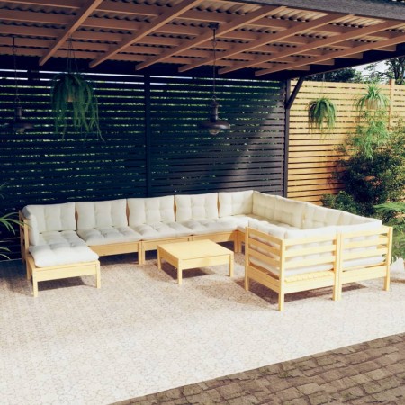 Garden furniture 11 pieces and cream pine wood cushions by vidaXL, Garden sets - Ref: Foro24-3097037, Price: 883,14 €, Discou...