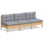 3-seater garden sofa with solid pine wood frame and gray cushions by vidaXL, Outdoor sofas - Ref: Foro24-3096075, Price: 257,...