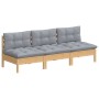 3-seater garden sofa with solid pine wood frame and gray cushions by vidaXL, Outdoor sofas - Ref: Foro24-3096075, Price: 257,...