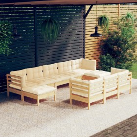 Garden furniture 10 pieces and cushions solid cream pine wood by vidaXL, Garden sets - Ref: Foro24-3097139, Price: 751,77 €, ...