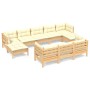 Muebles de jardín 10 pzas y cojines madera maciza de pino crema de vidaXL, Conjuntos de jardín - Ref: Foro24-3097139, Precio:...