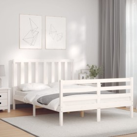 White solid wood bed frame with headboard 140x190 cm by vidaXL, Beds and slatted bases - Ref: Foro24-3193837, Price: 128,38 €...