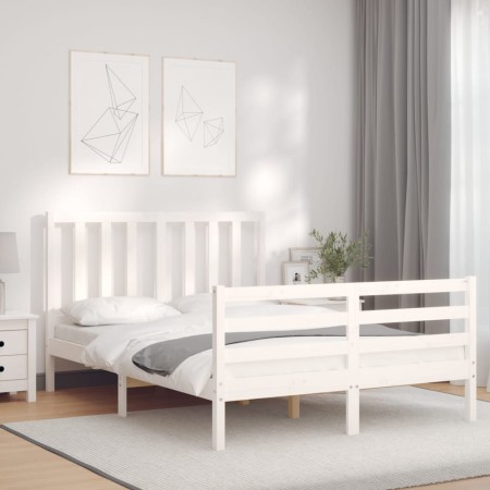 Weißer Massivholzbettrahmen mit Kopfteil 140x190 cm von vidaXL, Betten und Lattenroste - Ref: Foro24-3193837, Preis: 128,99 €...