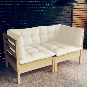 2-Sitzer-Gartensofa mit massiven Kissen aus cremefarbenem Kiefernholz von vidaXL, Outdoor-Sofas - Ref: Foro24-3096010, Preis:...