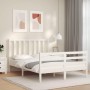 White solid wood bed frame with headboard 140x190 cm by vidaXL, Beds and slatted bases - Ref: Foro24-3193837, Price: 128,28 €...