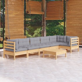 7-piece garden furniture set with gray pine wood cushions by vidaXL, Garden sets - Ref: Foro24-3096399, Price: 525,07 €, Disc...