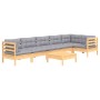 7-piece garden furniture set with gray pine wood cushions by vidaXL, Garden sets - Ref: Foro24-3096399, Price: 525,07 €, Disc...