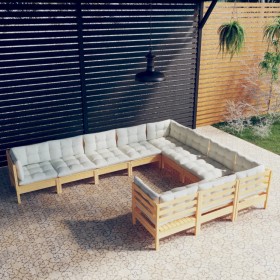 Garden furniture 10 pieces and cream pine wood cushions by vidaXL, Garden sets - Ref: Foro24-3096995, Price: 774,00 €, Discou...