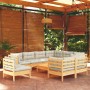 Muebles de jardín 10 pzas y cojines madera maciza de pino crema de vidaXL, Conjuntos de jardín - Ref: Foro24-3096773, Precio:...