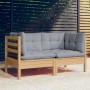 Garden sofa, 2 seats, with grey cushions, solid pine wood. by vidaXL, Outdoor sofas - Ref: Foro24-3096009, Price: 163,86 €, D...