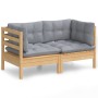 Garden sofa, 2 seats, with grey cushions, solid pine wood. by vidaXL, Outdoor sofas - Ref: Foro24-3096009, Price: 163,99 €, D...