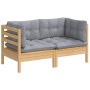 Garden sofa, 2 seats, with grey cushions, solid pine wood. by vidaXL, Outdoor sofas - Ref: Foro24-3096009, Price: 163,99 €, D...