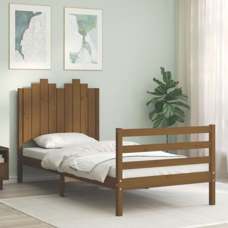 Honey brown solid wood bed frame with headboard 90x200cm by vidaXL, Beds and slatted bases - Ref: Foro24-3194169, Price: 125,...