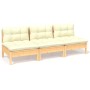 3-seater garden sofa with solid cream pine wood cushions by vidaXL, Outdoor sofas - Ref: Foro24-3096076, Price: 234,75 €, Dis...