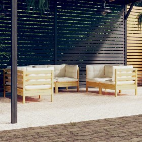 Garden furniture 6 pieces and cushions solid cream pine wood by vidaXL, Garden sets - Ref: Foro24-3096244, Price: 484,99 €, D...