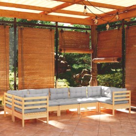 Juego de muebles de jardín 7 pzas y cojines madera de pino gris de vidaXL, Conjuntos de jardín - Ref: Foro24-3097306, Precio:...