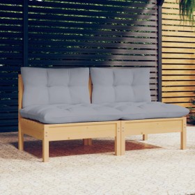 2-seater garden sofa with solid gray pine wood cushions by vidaXL, Outdoor sofas - Ref: Foro24-3095991, Price: 160,11 €, Disc...