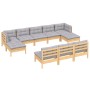 Garden furniture set 10 pieces and gray pine wood cushions by vidaXL, Garden sets - Ref: Foro24-3097114, Price: 767,43 €, Dis...