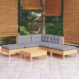 Juego de muebles de jardín 6 pzas y cojines madera pino gris de vidaXL, Conjuntos de jardín - Ref: Foro24-3096315, Precio: 41...