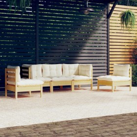 Garden furniture 5 pieces and cushions solid cream pine wood by vidaXL, Garden sets - Ref: Foro24-3096184, Price: 397,82 €, D...