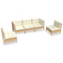 Garden furniture 5 pieces and cushions solid cream pine wood by vidaXL, Garden sets - Ref: Foro24-3096184, Price: 398,99 €, D...