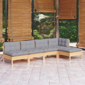 5-piece garden furniture set with gray pine wood cushions by vidaXL, Garden sets - Ref: Foro24-3096333, Price: 347,99 €, Disc...