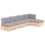 5-piece garden furniture set with gray pine wood cushions by vidaXL, Garden sets - Ref: Foro24-3096333, Price: 362,78 €, Disc...