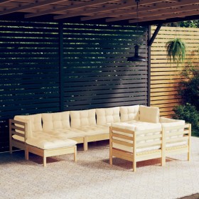 Garden furniture 9 pieces and cushions solid cream pine wood by vidaXL, Garden sets - Ref: Foro24-3097127, Price: 716,26 €, D...