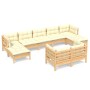 Muebles de jardín 9 pzas y cojines madera maciza de pino crema de vidaXL, Conjuntos de jardín - Ref: Foro24-3097127, Precio: ...