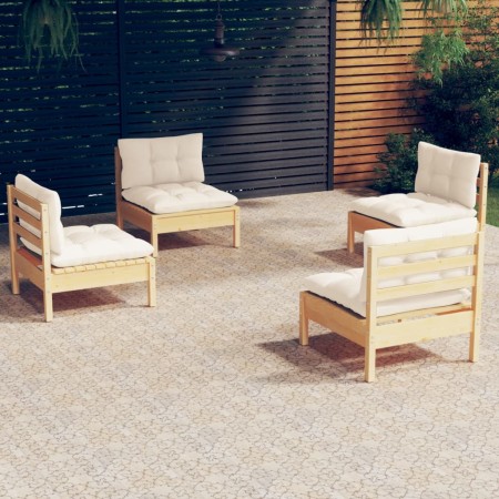 Gartenmöbel 4 Stück Kissen Creme Kiefer Holz von vidaXL, Gartensets - Ref: Foro24-3096028, Preis: 278,48 €, Rabatt: %