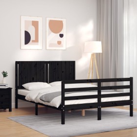 Bed frame with black solid wood headboard 140x200 cm by vidaXL, Beds and slatted bases - Ref: Foro24-3194770, Price: 168,99 €...