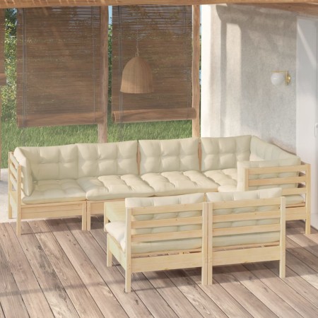 Muebles de jardín 8 pzas y cojines madera maciza de pino crema de vidaXL, Conjuntos de jardín - Ref: Foro24-3096448, Precio: ...