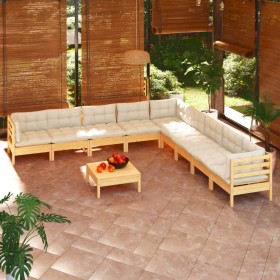 Garden furniture 10 pieces and solid pine wood cream cushions by vidaXL, Garden sets - Ref: Foro24-3096821, Price: 789,56 €, ...