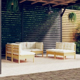 Garden furniture set 6 pieces with solid pine wood cream cushions by vidaXL, Garden sets - Ref: Foro24-3096208, Price: 439,99...