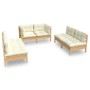 Garden furniture set 6 pieces with solid pine wood cream cushions by vidaXL, Garden sets - Ref: Foro24-3096208, Price: 439,08...