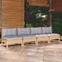 4-seater garden sofa with solid gray pine wood cushions by vidaXL, Outdoor sofas - Ref: Foro24-3096123, Price: 317,15 €, Disc...