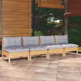 4-seater garden sofa with solid gray pine wood cushions by vidaXL, Outdoor sofas - Ref: Foro24-3096123, Price: 289,99 €, Disc...