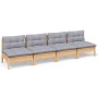 4-seater garden sofa with solid gray pine wood cushions by vidaXL, Outdoor sofas - Ref: Foro24-3096123, Price: 317,15 €, Disc...