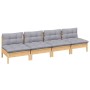 4-seater garden sofa with solid gray pine wood cushions by vidaXL, Outdoor sofas - Ref: Foro24-3096123, Price: 317,15 €, Disc...