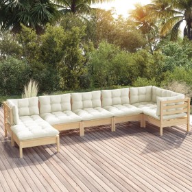 Garden furniture 7 pieces and cushions solid cream pine wood by vidaXL, Garden sets - Ref: Foro24-3096550, Price: 520,28 €, D...