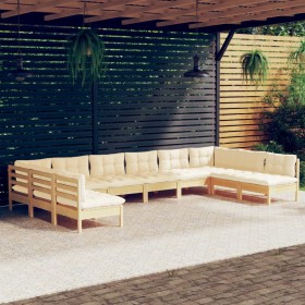 Garden furniture 10 pieces and cushions solid cream pine wood by vidaXL, Garden sets - Ref: Foro24-3097187, Price: 749,52 €, ...