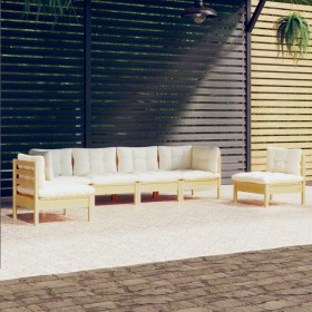 Garden furniture 6 pieces and cushions solid cream pine wood by vidaXL, Garden sets - Ref: Foro24-3096196, Price: 439,99 €, D...